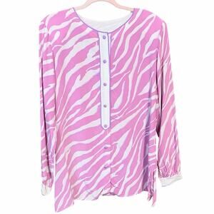 Vintage Bob Mackie 100% silk pink zebra button front long sleeve blouse large